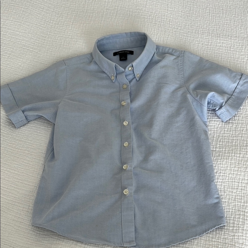 Lands End Classic Blue Girls Short Sleeve Oxford Shirt Size 12
